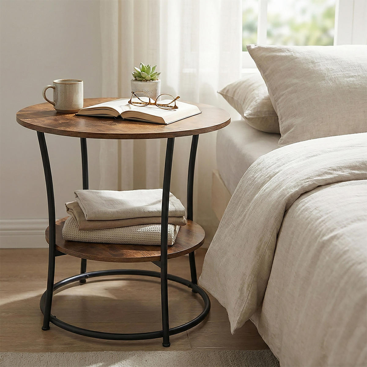 BEISTELLTISCH - Dunkelbraun, Holzwerkstoff/Metall (55/55/55cm) - Relaxdays