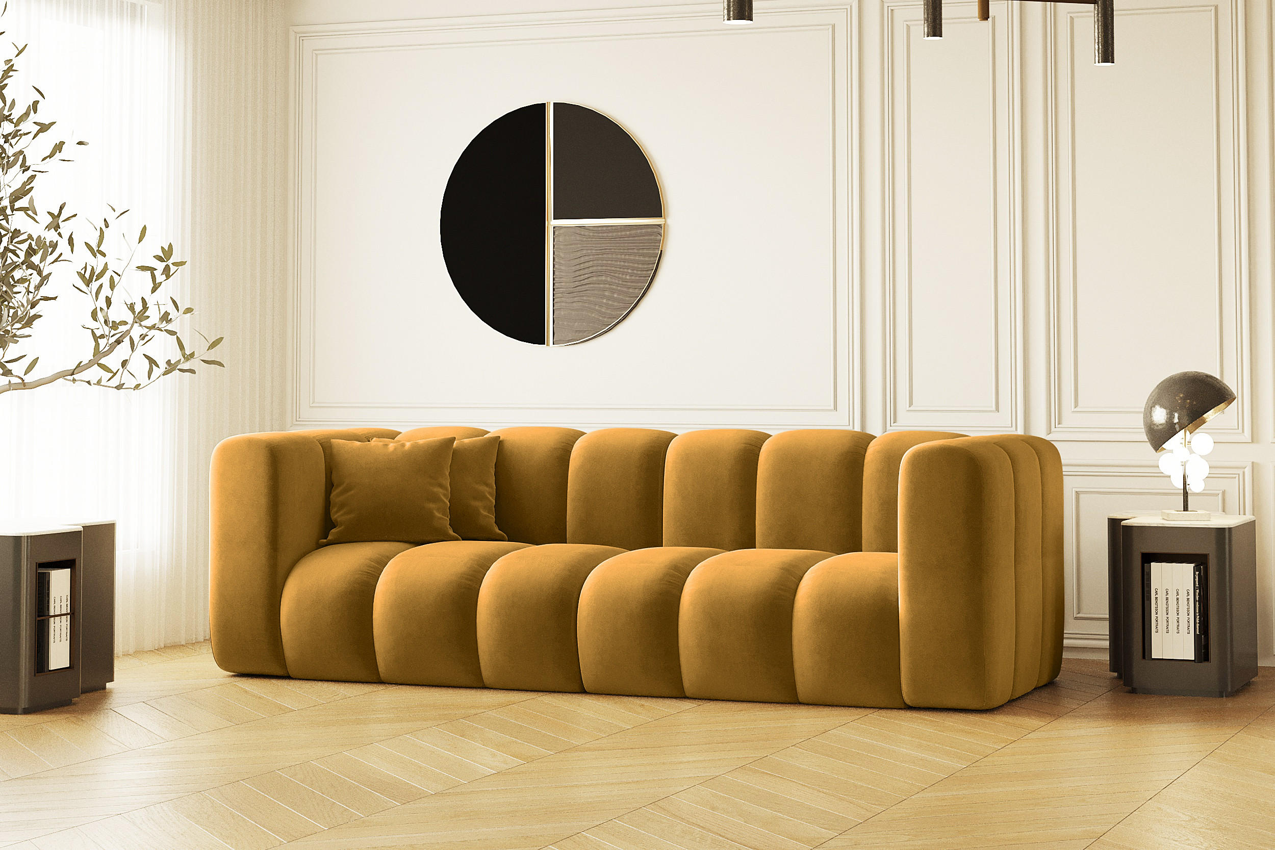 COUCH Dreisitzer-Sofa Grand Modular Stoff Salvador Gelb - Gelb, Holz (230/70/91cm) - Kaiser Möbel