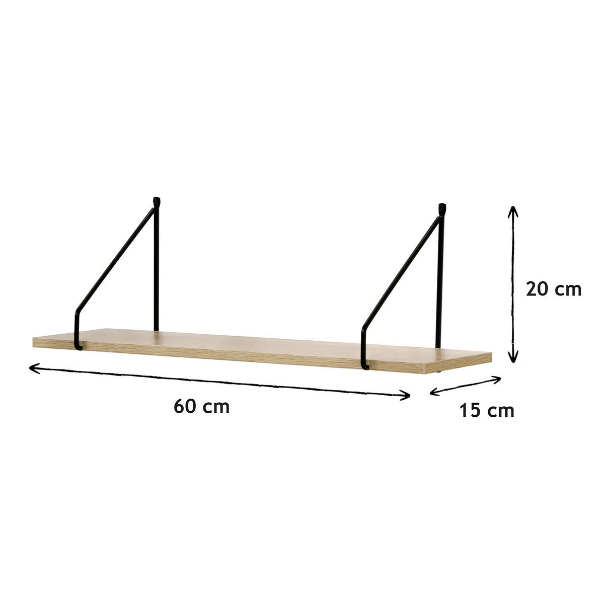WANDREGAL 60 cm im Industrial-Stil - Eschefarben, Holzwerkstoff (15/20/2.5cm) - Calicosy