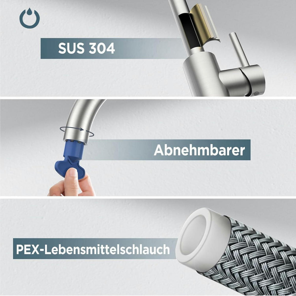 KÜCHENARMATUR L-Form 360° drehbar Edelstahl - Silberfarben, Metall (18/23/22cm)