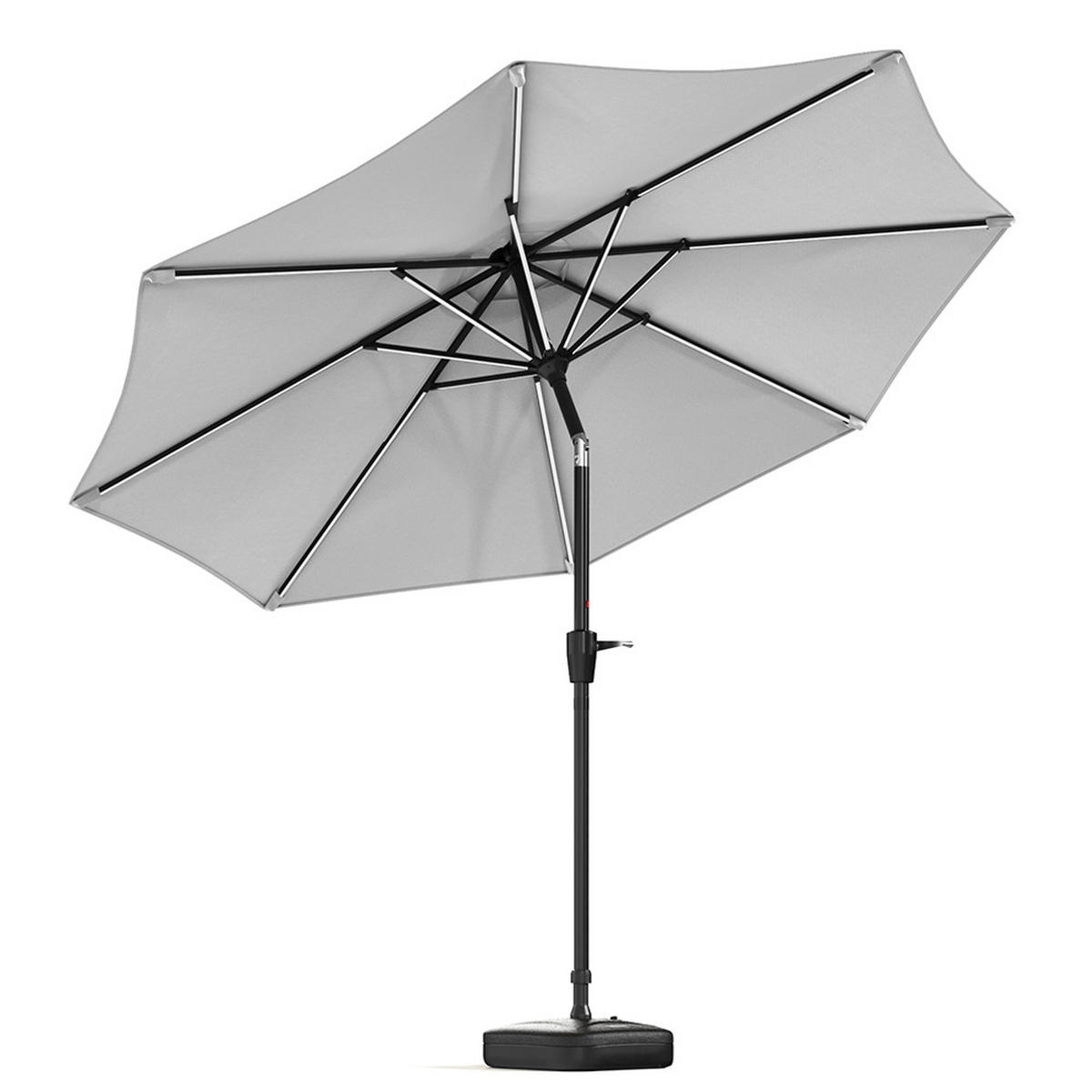 AMPELSCHIRM aus Polyester Metall in Hellgrau mit befüllbarer Kunststoff-Sockel drehbar 360° neigbar 60° 3 x 2.4m Ø44, × 28 cm - Grau, Metall (300/240cm) - Livingandhome