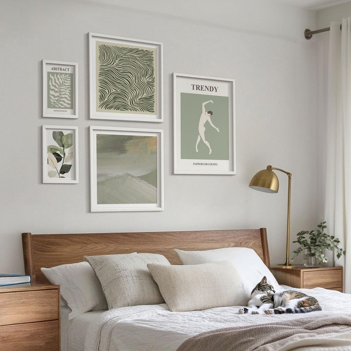 WANDBILDER 5er-Set - 50x50 cm & 20x30 cm & 40x60 cm Weißer Rahmen - Abstrakte Pflanzenmuster - Weiß, Kunststoff (40/60cm) - ArtPrintCave