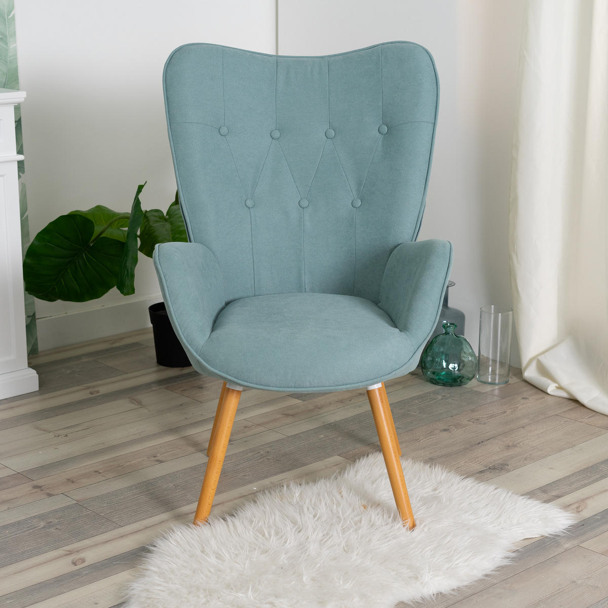 OHRENSESSEL in Webstoff, Green - Grün, Holz/Textil (66/106/53cm) - Meubles Cosy