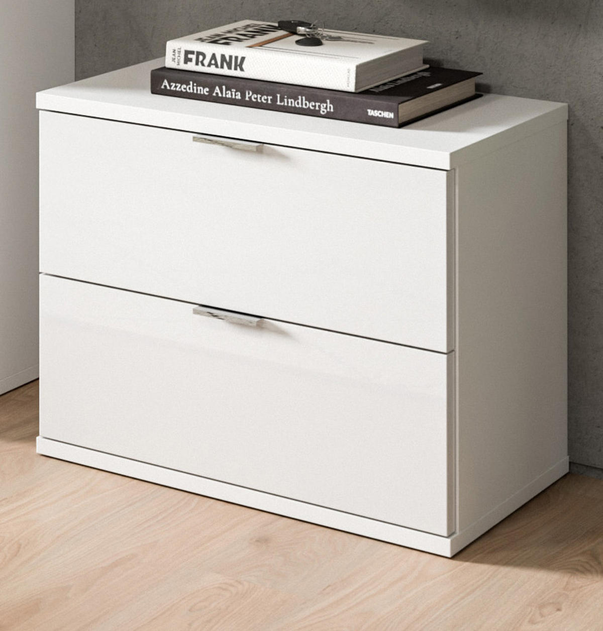 GARDEROBENBANK weiß Hochglanz 52 x 42 cm, Schuhschrank mit Schubladen - Chromfarben/Weiß Hochglanz, Holzwerkstoff/Kunststoff (52/42/34cm) - Inn.Furn