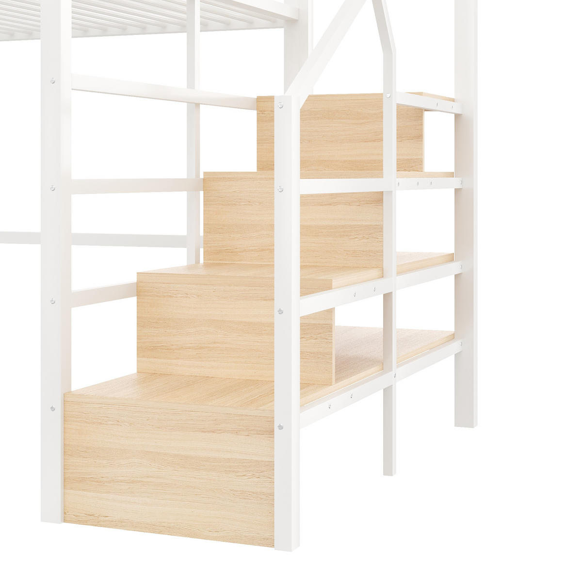 HOCHBETT 140/200 cm in Weiß mit Stauraumtreppe und LED - Weiß, Holzwerkstoff/Metall (140/200cm) - WISHDOR