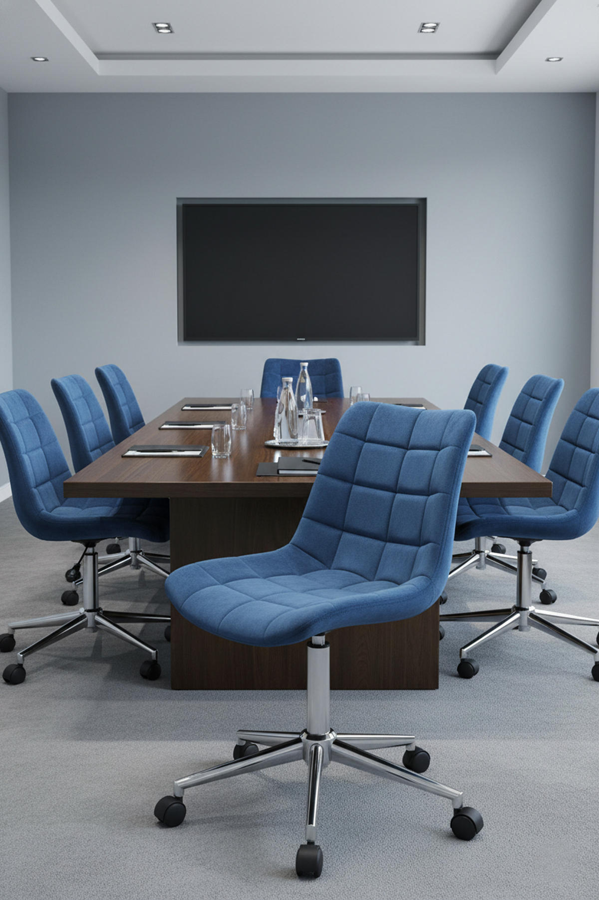 BÜROSTUHL Auronix Samt blau - Blau/Chromfarben, Metall (46/96/62cm) - TPFLiving