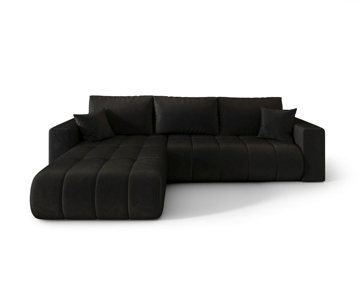 ECKSOFA LARA PREMIUM links schwarz Velours Monolith 97 - Schlaffunktion, Bettkasten - Schwarz, Textil (280/175cm) - Cornero