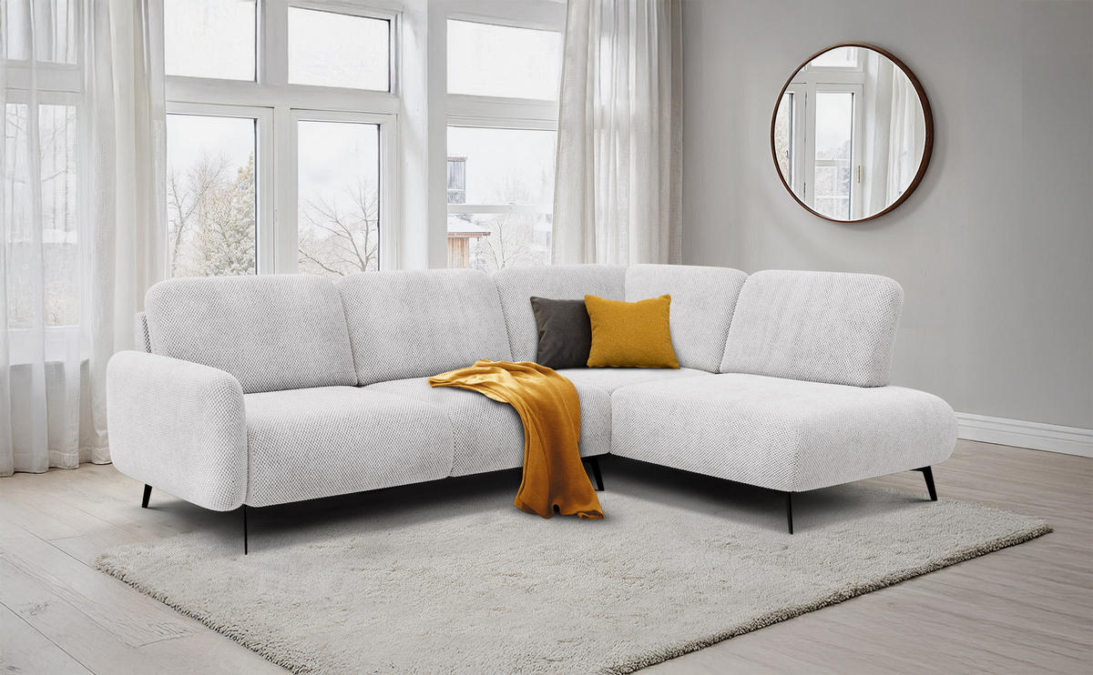 ECKSOFA FEBE 5-Sitzer rechts, creme - Creme/Schwarz, Holz/Textil (271/190cm) - Courtois Laville