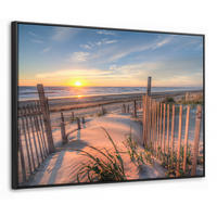 LEINWAND Bilder mit Rahmen - Strand - Meer - Düne - Sonnenuntergang - Landschaft - 100x70 - Beige, Textil (100/70cm) - MuchoWow