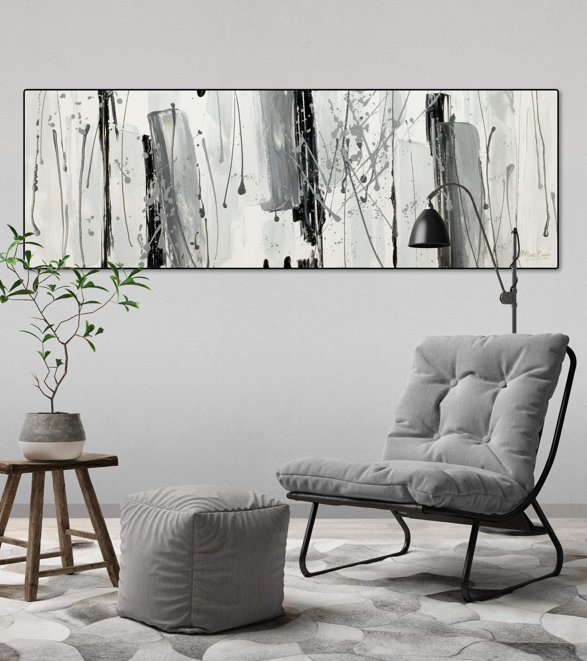 ACRYLBILD HANDGEMALT 150/50 cm - Schwarz/Grau, Holz/Textil (150/50cm) - KUNSTLOFT