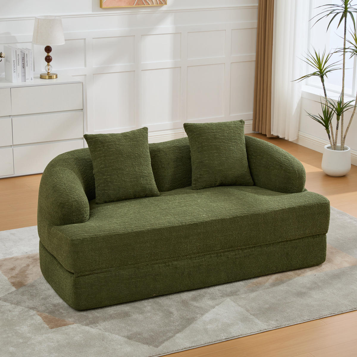 SOFA 2-in-1 Klappbett 157 cm Chenille Grün - Grün, Kunststoff (84/65/157cm) - Meubliv