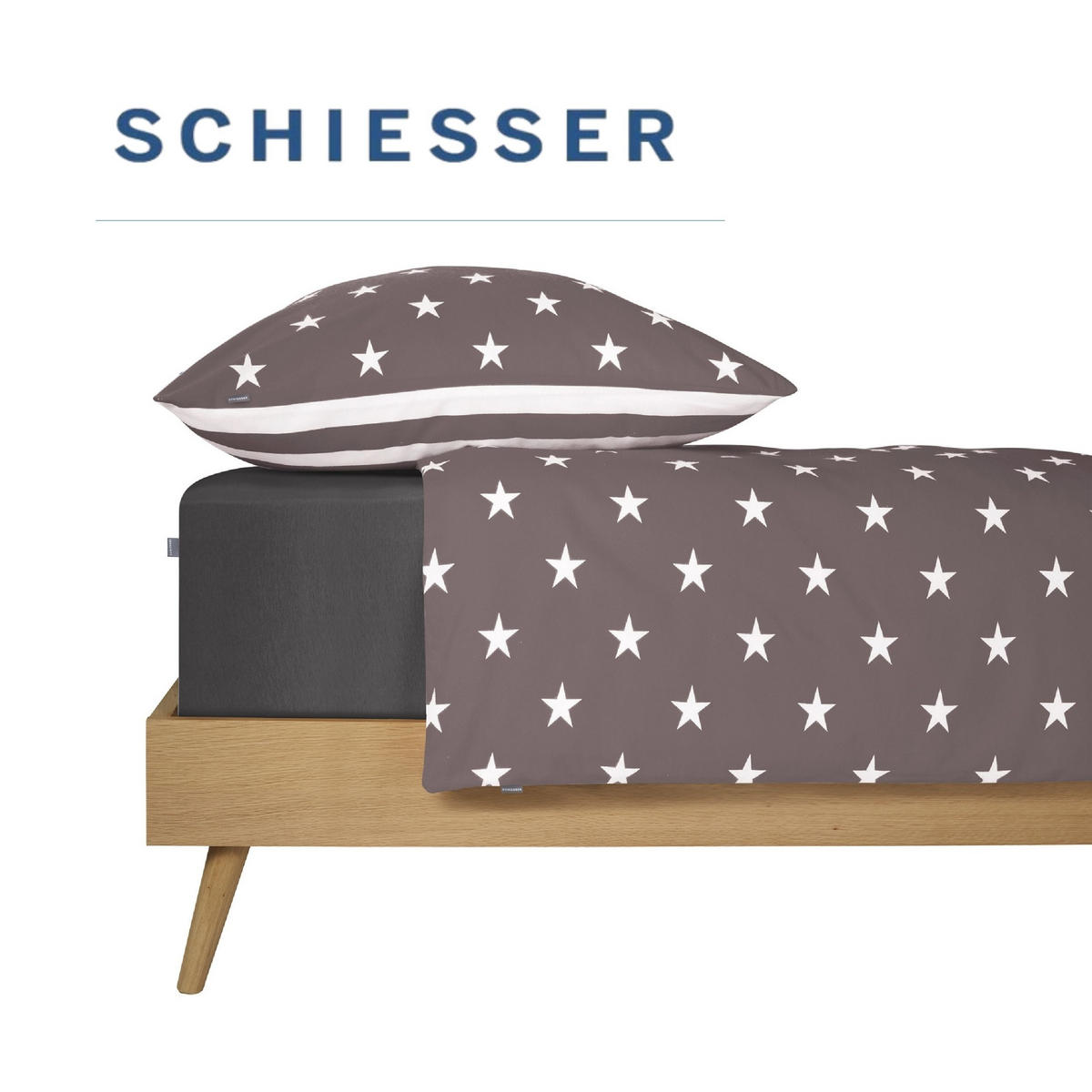 BETTWÄSCHESET Sterne Feinbiber 2-teilig 135x200 cm Taupe - Taupe, Textil (135/200cm) - SCHIESSER