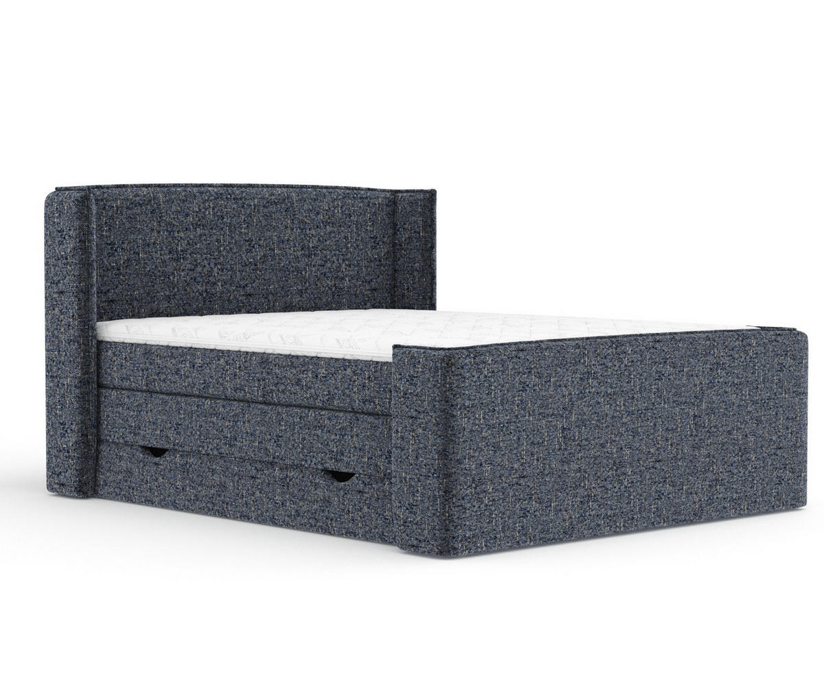 BOXSPRINGBETT Freeland Marineblau 160/200 cm mit Matratze und Topper - Schwarz/Dunkelblau, Holz/Holzwerkstoff (160/200cm) - Maison de Reve