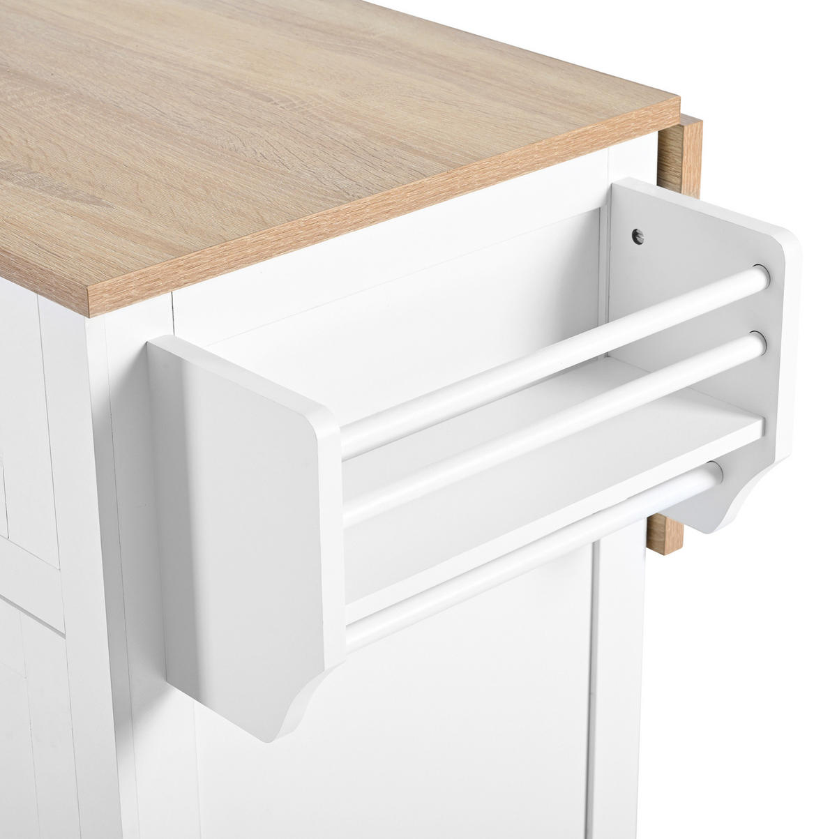KÜCHENINSEL 112x46.2-76.2x92.7 cm Weiß mit Ausziehplatte & Mülleimer-Fach - Weiß, Holzwerkstoff (112/92.7/76.2cm) - Modfu