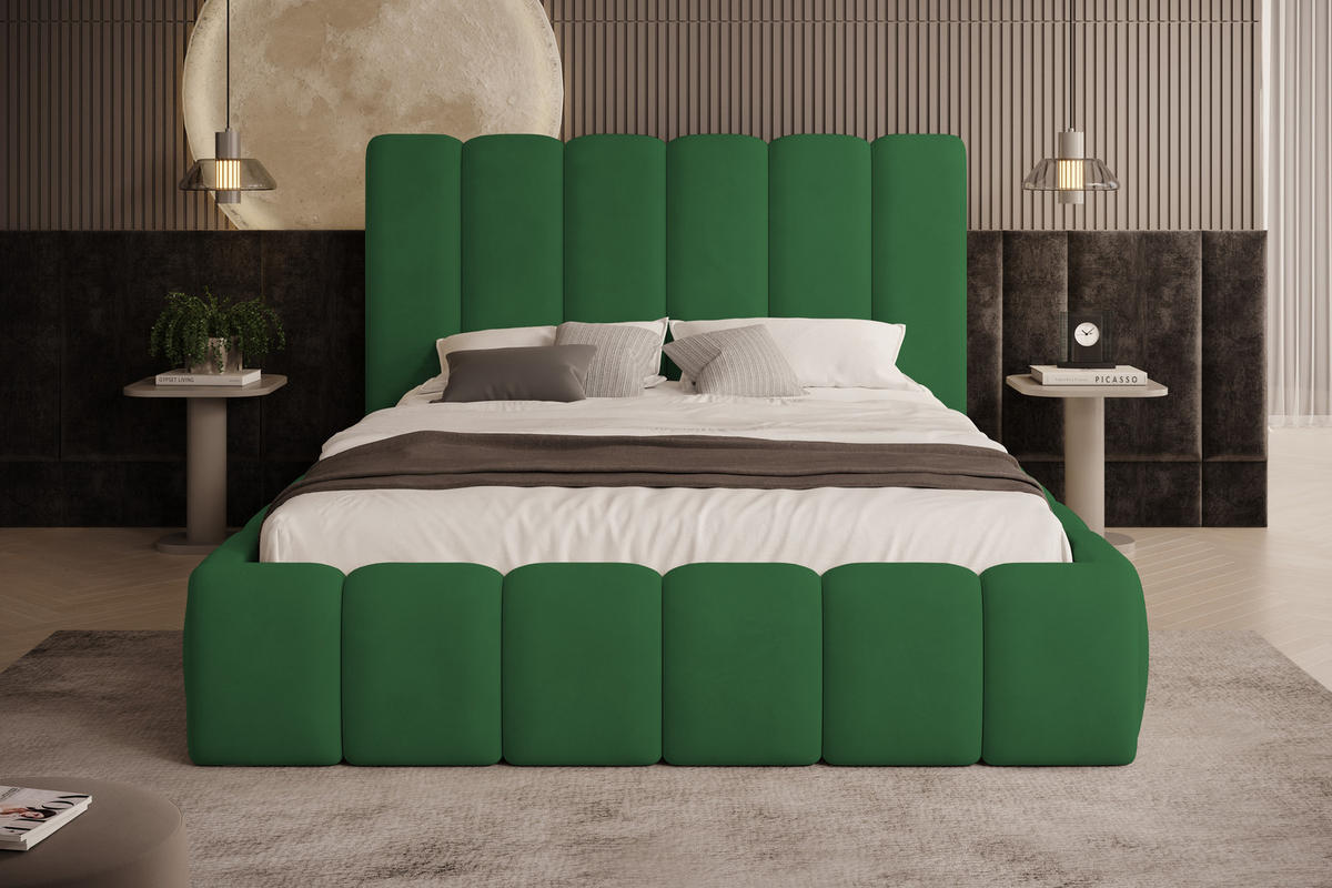 POLSTERBETT Vilo 140x200 mit Bettkasten und Stabilem Metallgestell - Grün, Textil (140/200cm) - Storez24