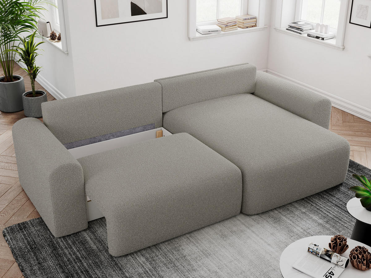 ECKSOFA NELSON Grau Boucle - Schwarz/Grau, Kunststoff/Textil (274/152cm) - MKS