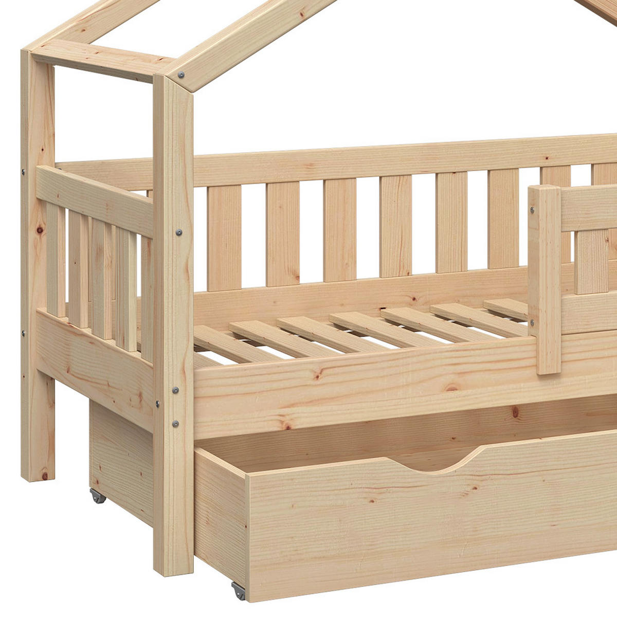 HAUSBETT Design Naturholz 70x140 cm mit Schublade - Braun, Holz (70/140cm) - VitaliSpa