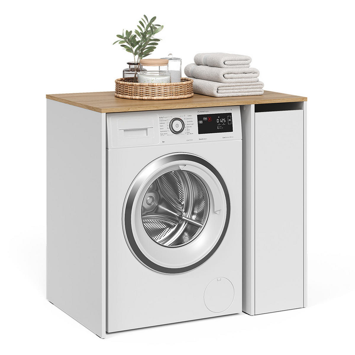 WASCHMASCHINENSCHRANK Viktor, Weiß/Artisan-Eiche, 93.6 x 88.2 cm mit Rollcontainer - Weiß/Eiche Artisan, Holzwerkstoff (93.6/88.2/60cm) - Vicco