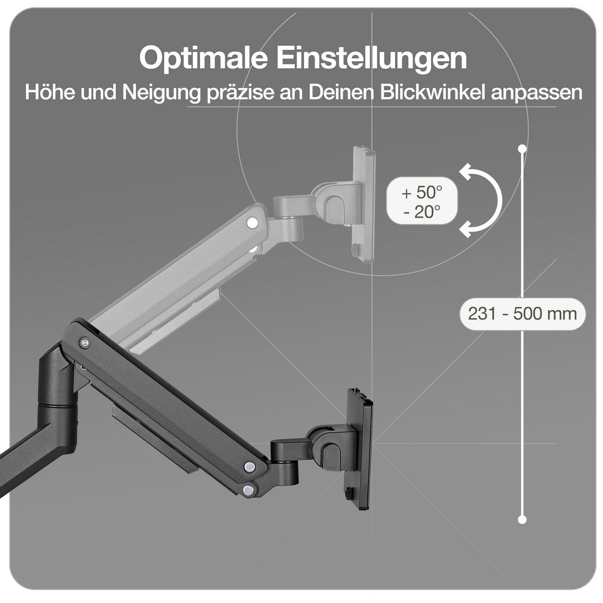 MONITORARM in schwarz mit Gasfeder für 17–49 Zoll Monitore bis 20kg / Schwarz - Schwarz, Metall (22/43/13cm) - ASSMANN