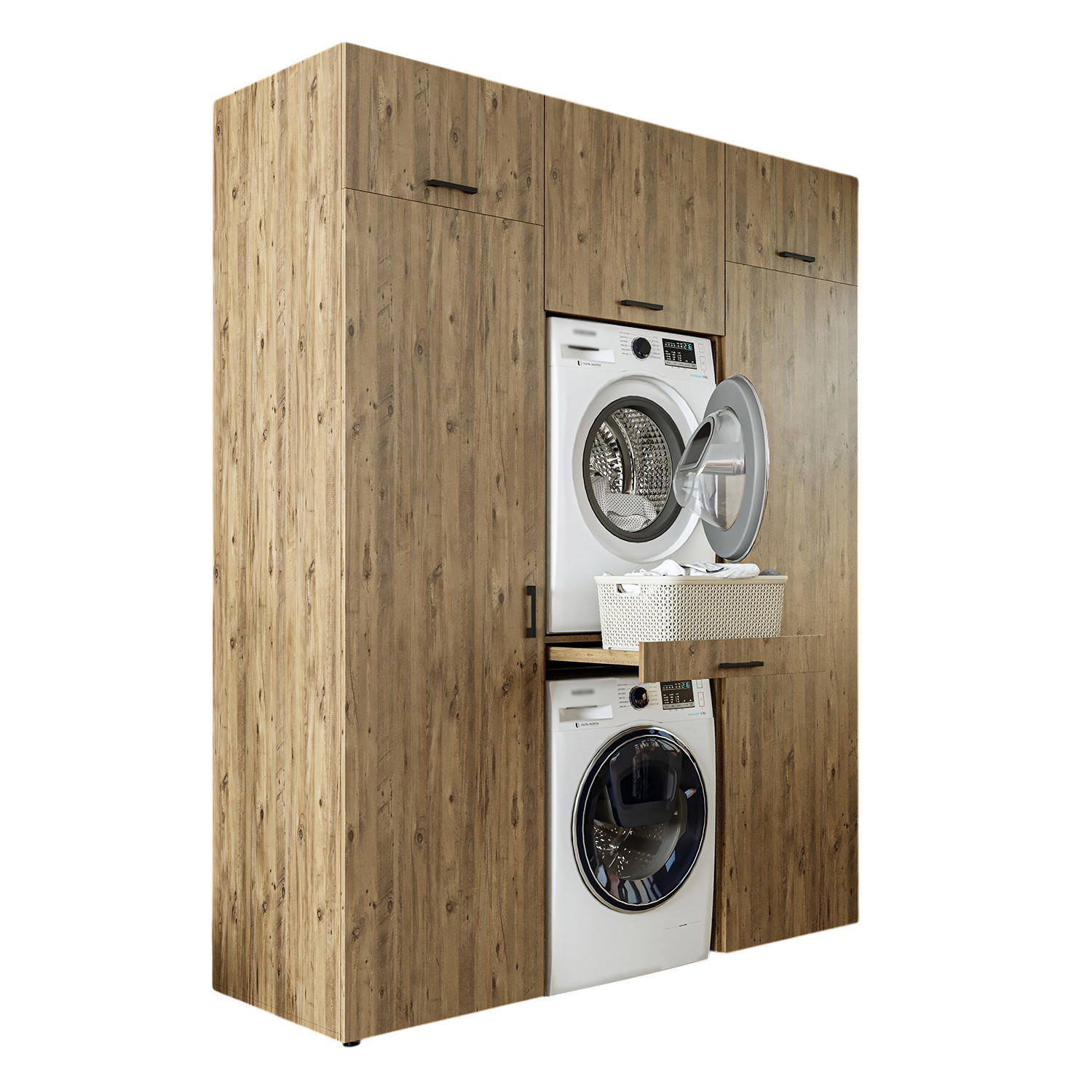 WASCHMASCHINENSCHRANK DUO-I 187cm Breit, 240cm Hoch - Eichefarben, Holzwerkstoff (187/240/67cm)