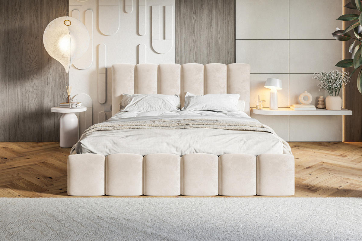 POLSTERBETT 140x200 Palermo mit Bettkasten, Lattenrost, Beige - Beige, Holz/Textil (140/200cm) - Emporius