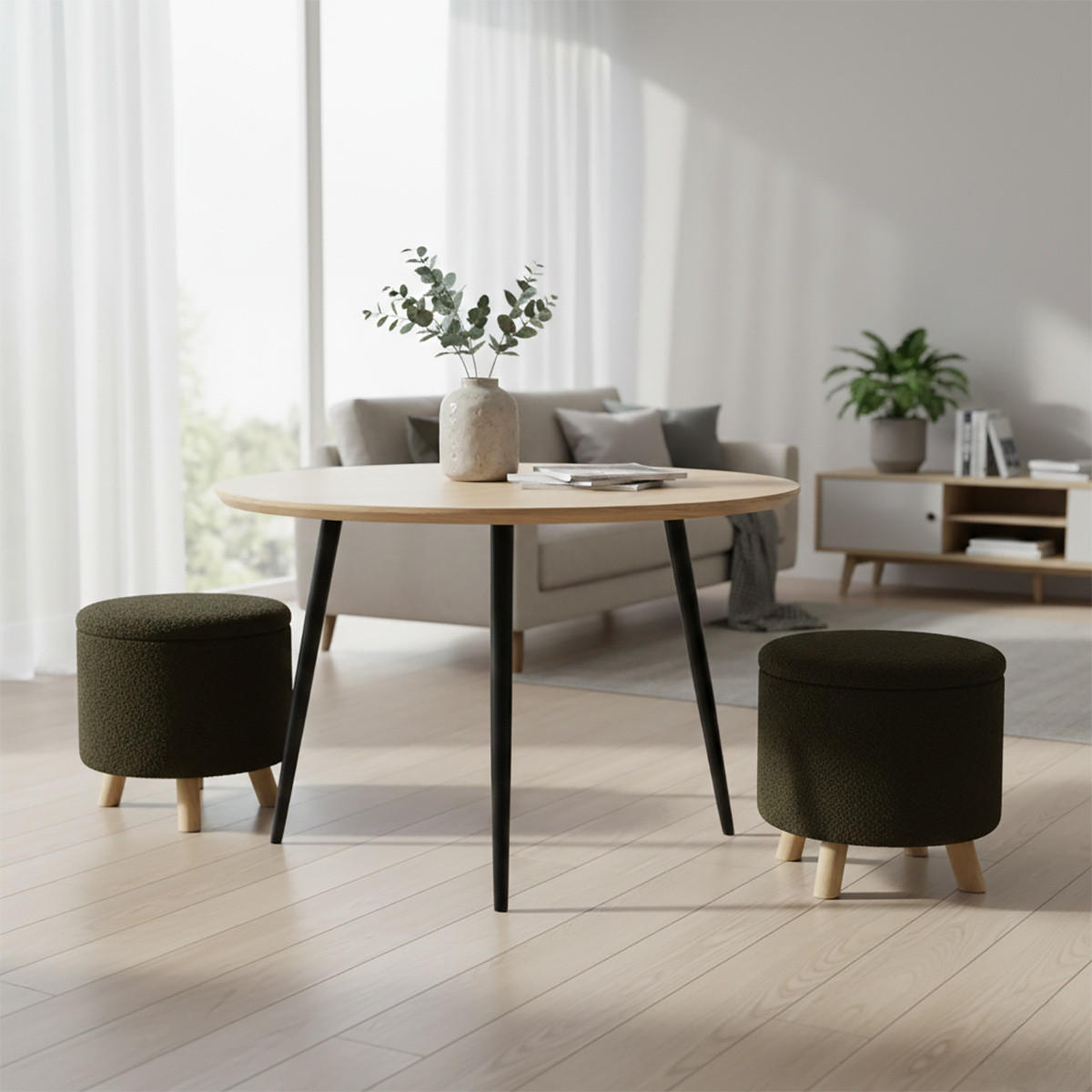 HOCKER mit Stauraum Teddy 40/40/37 cm - Olivgrün, Textil (40/37/40cm) - Home Styling Collection