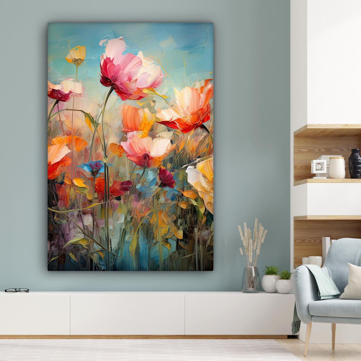 SLIKA NA PLATNU Cvetje 90x140 cm - oranžna, tekstil (90/140cm) - MuchoWow