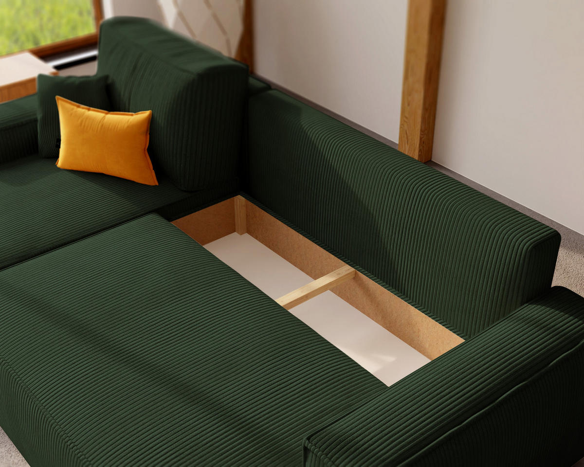 ECKSOFA Paris mit Schlaffunktion Cord - Grün, Textil (244/155cm) - Idohome