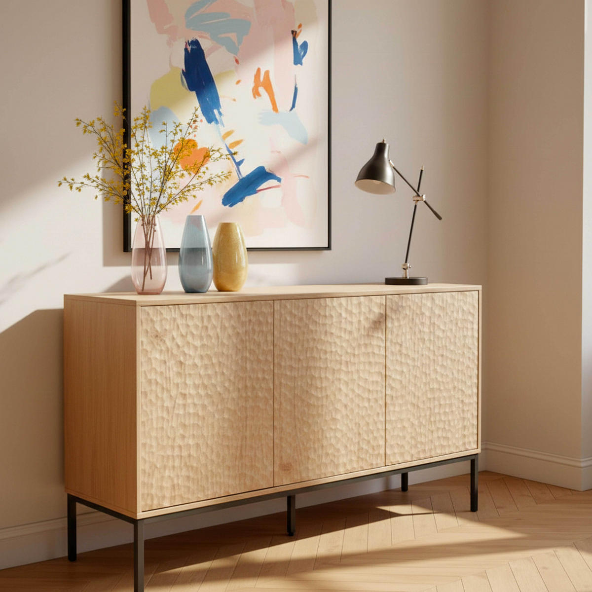 SIDEBOARD, helles Holzeffekt - Beige, Holz (40/85/147cm) - Oviala