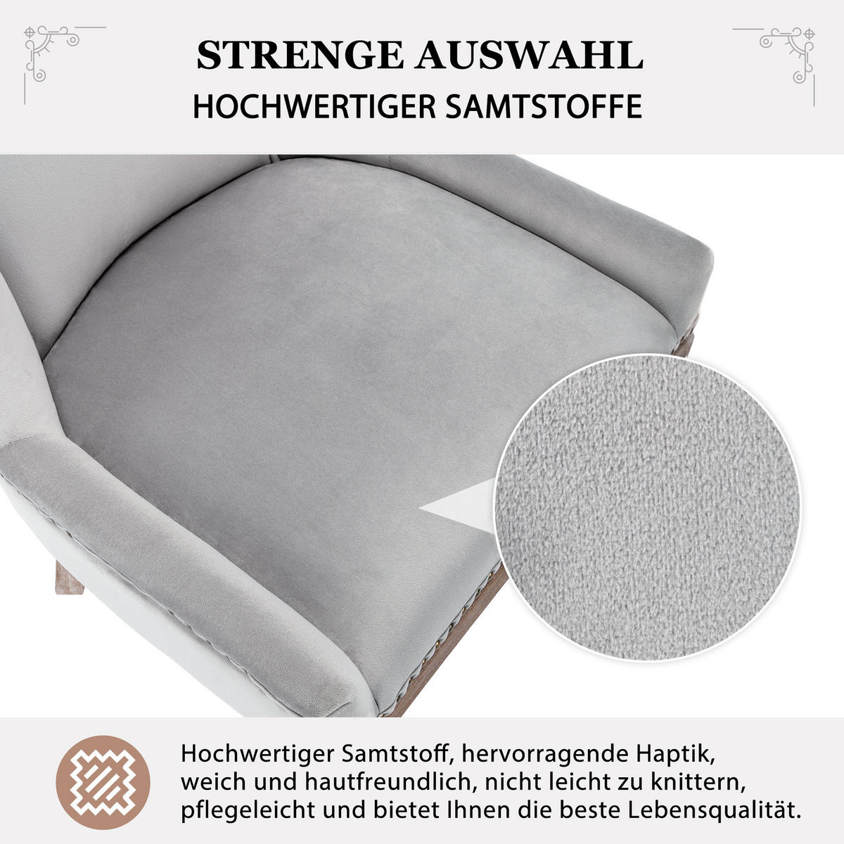 ESSZIMMERSTUHL 2er Set Samt Grau Polsterstuhl Massivholz Modern - Grau, Textil (55/91/61cm) - FLIEKS