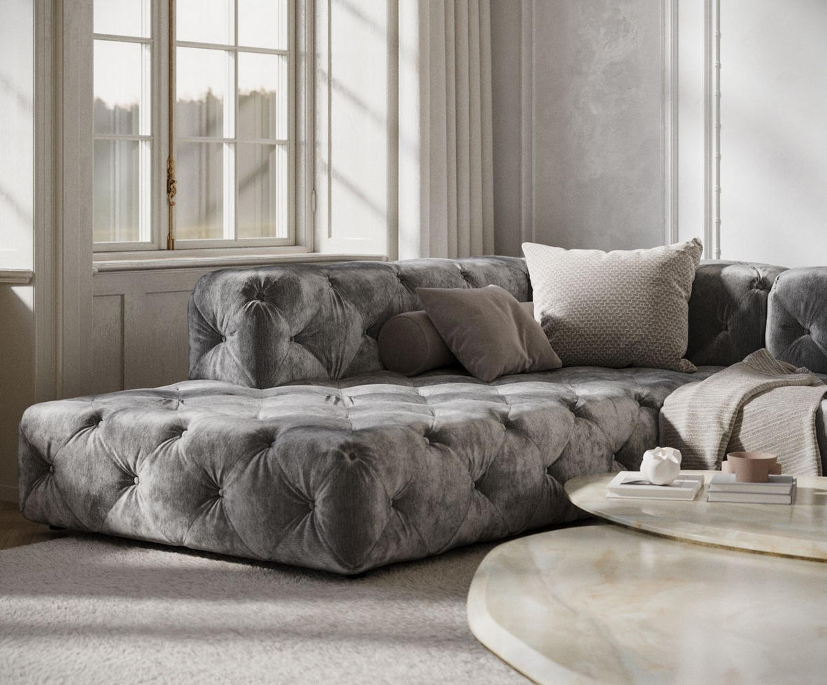ECKSOFA Cosimo Grau Chenille - Schwarz/Grau, Holz/Holzwerkstoff (325/228cm) - Maison de Reve