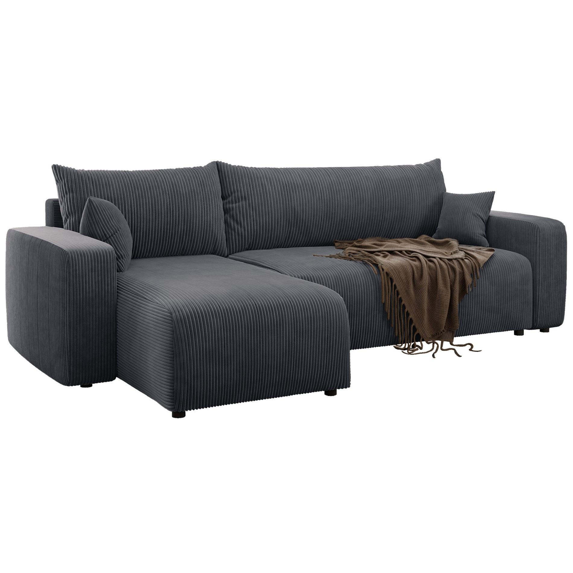 ECKSOFA Pianoni Grau Cordbezug - Schwarz/Grau, Kunststoff/Textil (244/140cm) - Selsey