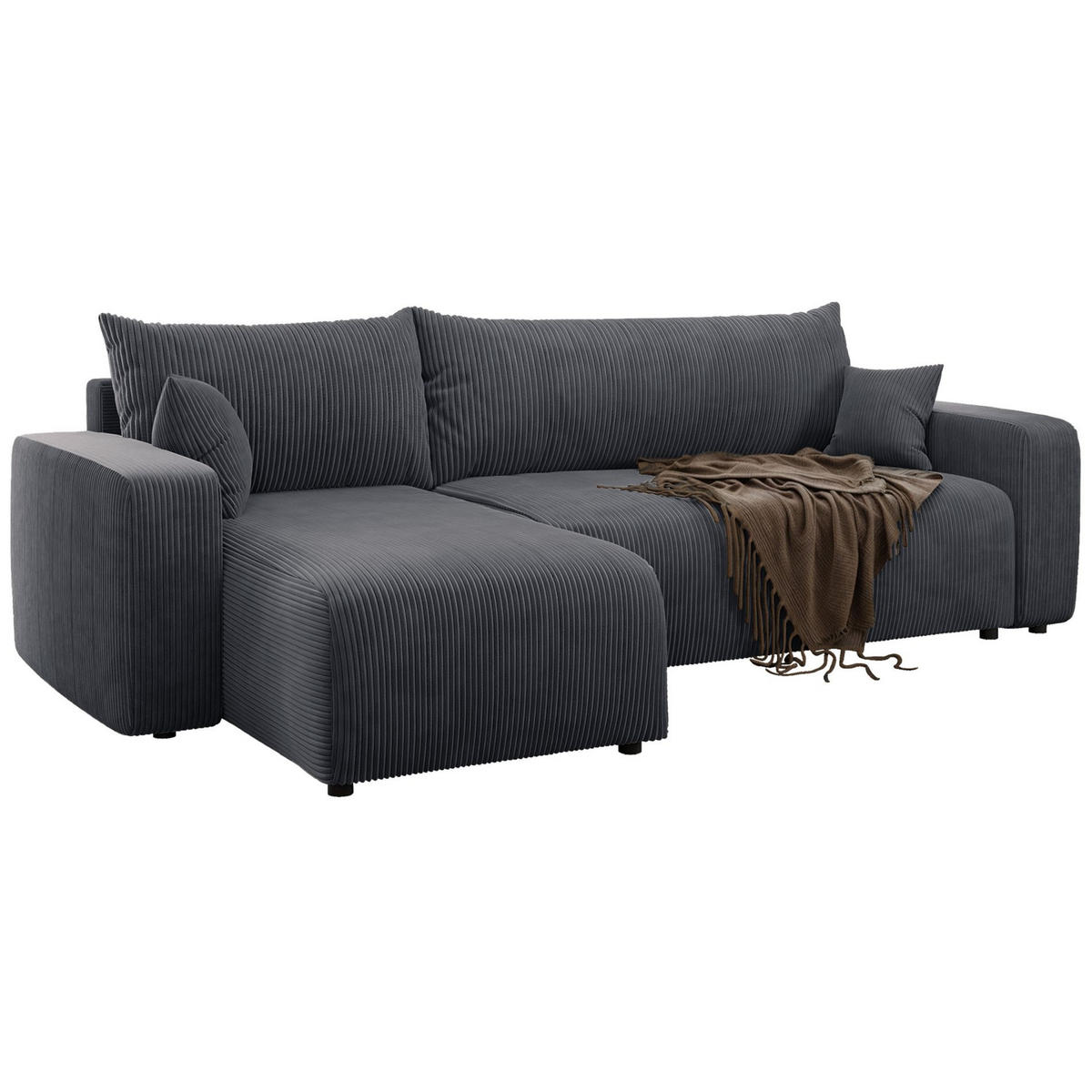 ECKSOFA Pianoni Grau Cordbezug - Schwarz/Grau, Kunststoff/Textil (244/140cm) - Selsey