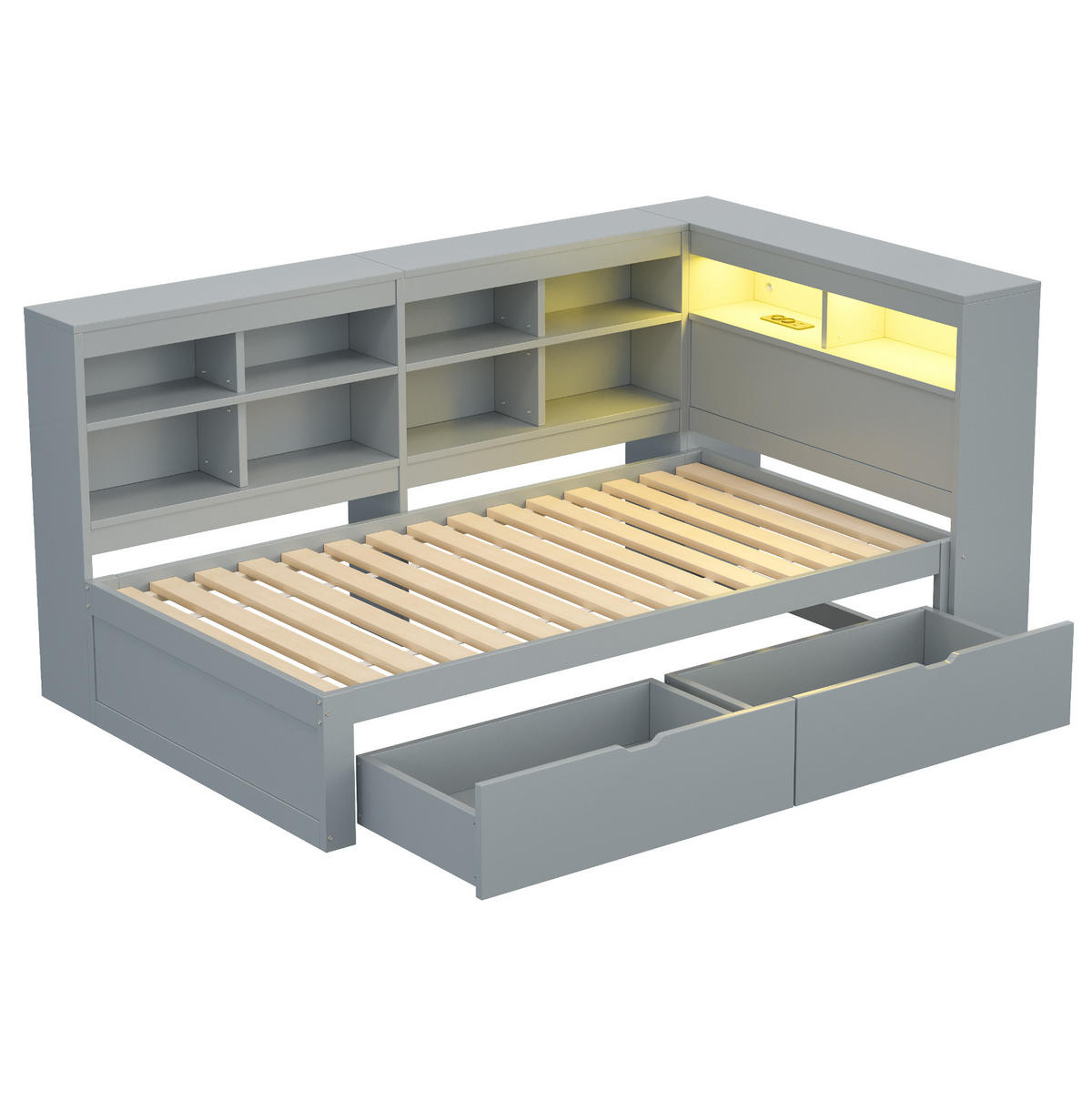 SCHLAFSOFA 90/200 cm mit USB-Steckdose, LED-Beleuchtung und Stauraum aus, Grau - Grau, Holzwerkstoff (116/90.5/222.3cm) - Redom