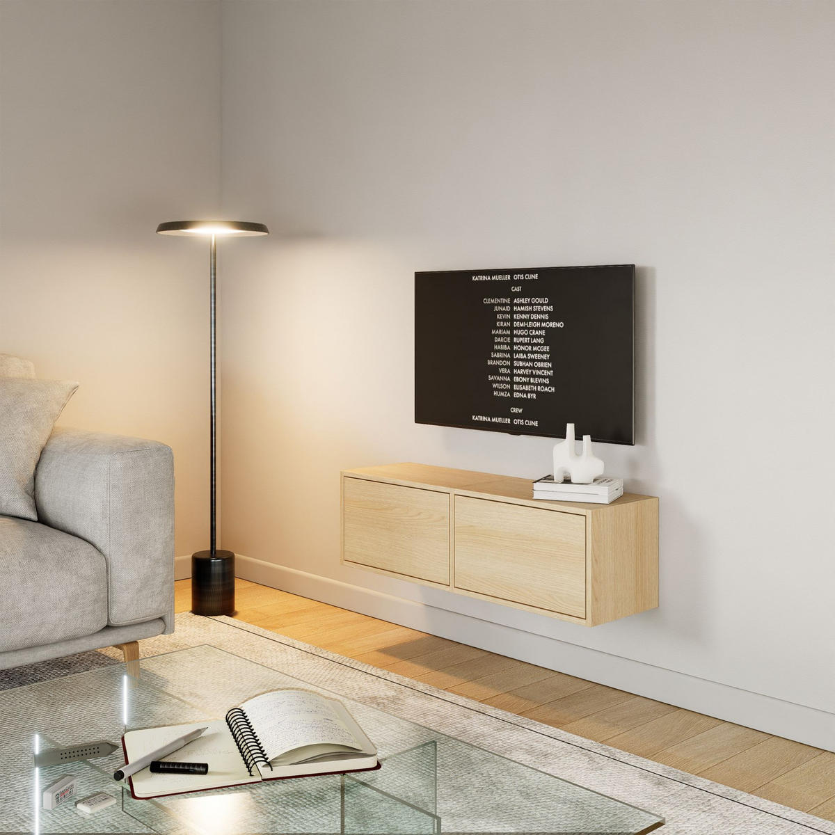TV-LOWBOARD hängend, 2 Klappen, Eiche, 100 cm - Beige, Holzwerkstoff (100.6/30/30cm) - Selsey