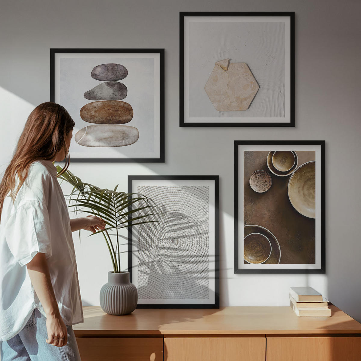 WANDBILDER 4er-Set - 50x50 cm & 40x60 cm Schwarzer Rahmen - Texturen in der modernen Kunst - Schwarz, Kunststoff (50/50cm) - ArtPrintCave