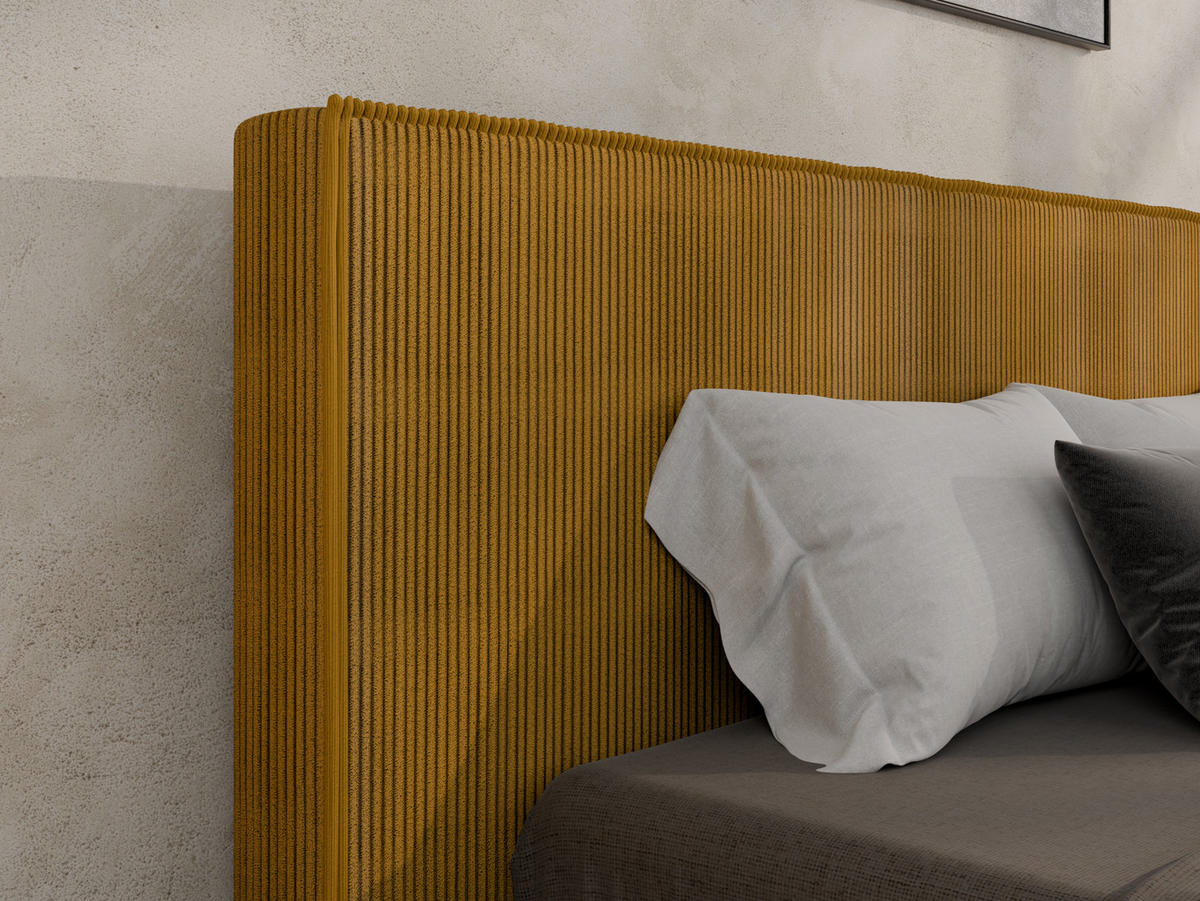 POLSTERBETT SANA 160x200cm Elegantes Polsterbett für modernen Wohnstil , Taschenfederkernmatratze mit kokos KORNOS (20cm), Currygelb - Currygelb, Holz (160/200cm) - Panda Möbel