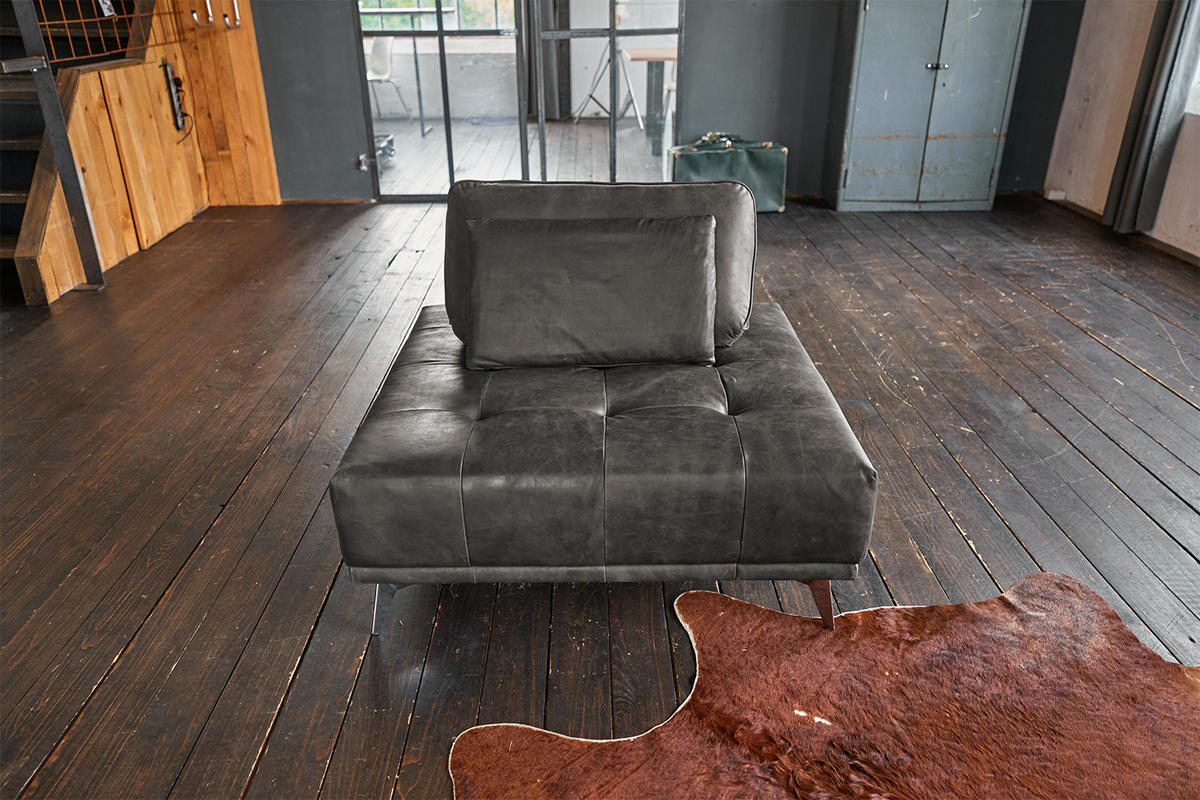 HOCKER WIOLO Grau Leder - Silberfarben/Grau, Leder (110/42/110cm) - KAWOLA