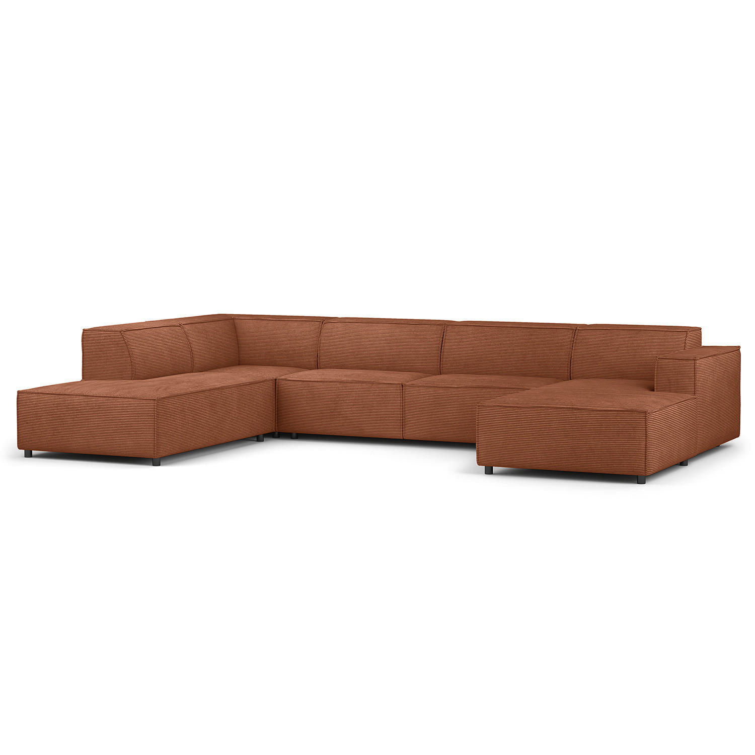 WOHNLANDSCHAFT mit Longchair & Ottomane - Schwarz/Braun, Kunststoff/Textil (369/70/234cm) - home24