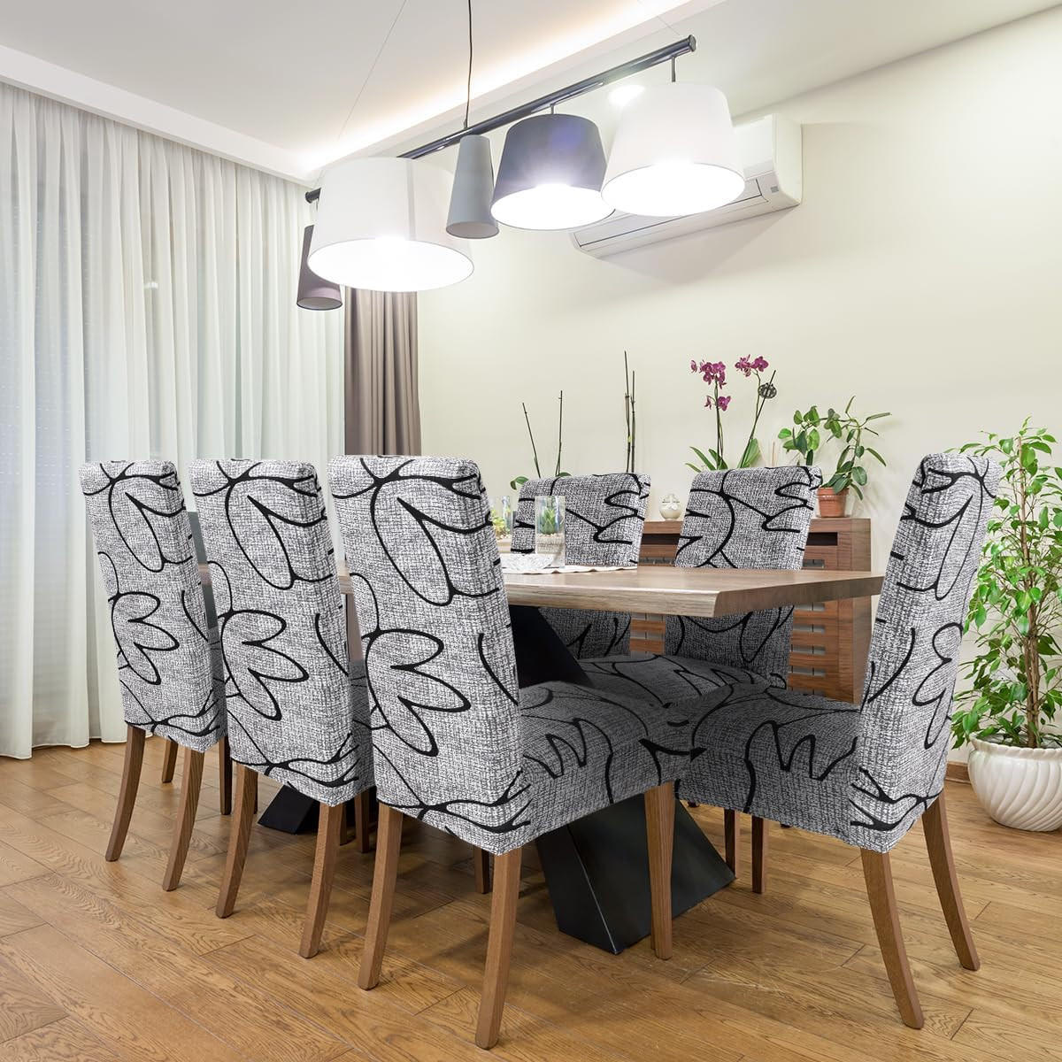 STUHLHUSSE Groß Stretch Waschbar(4-tlg. Set) - Weiß/Grau, Textil (16/18cm) - Kaket