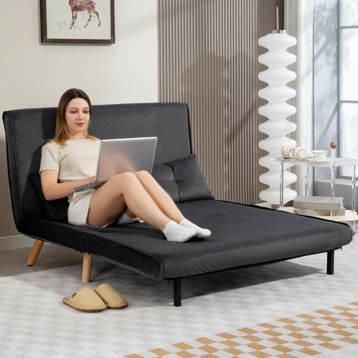 2-SITZER Schlafsofa Polyester mit Klick-Klack, verstellbarer Rückenlehne 120/75/87 cm Dunkelgrau - Dunkelgrau, Textil (75/87/120cm) - Redom