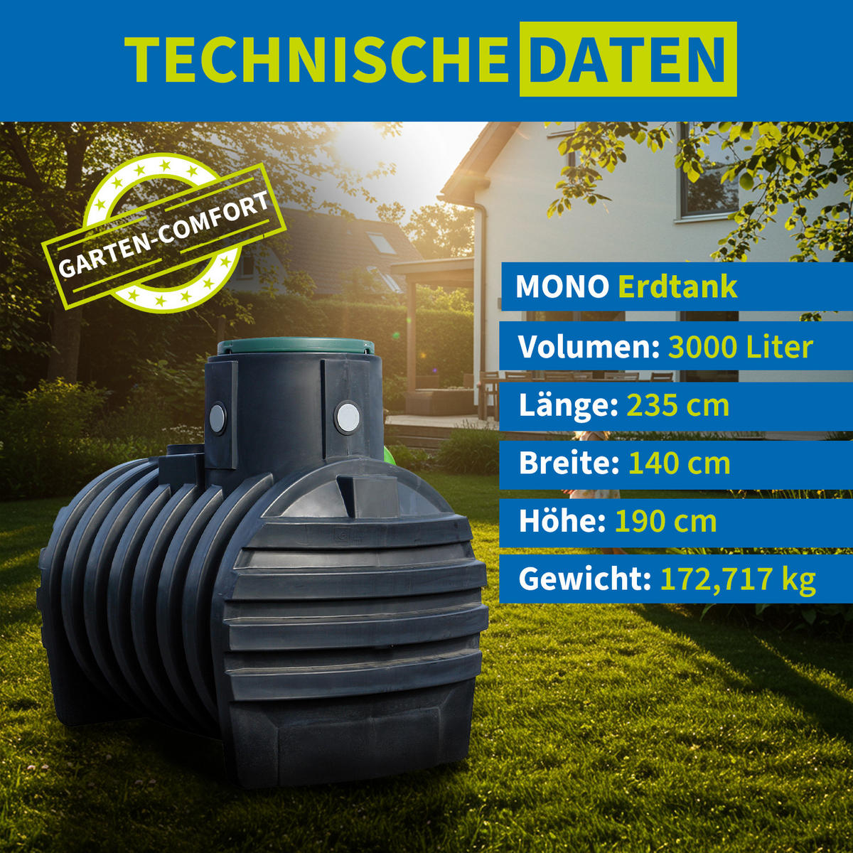ERDTANK-PAKET 3000 L Garten-Comfort - Schwarz, Kunststoff (140/190/235cm) - 4rain