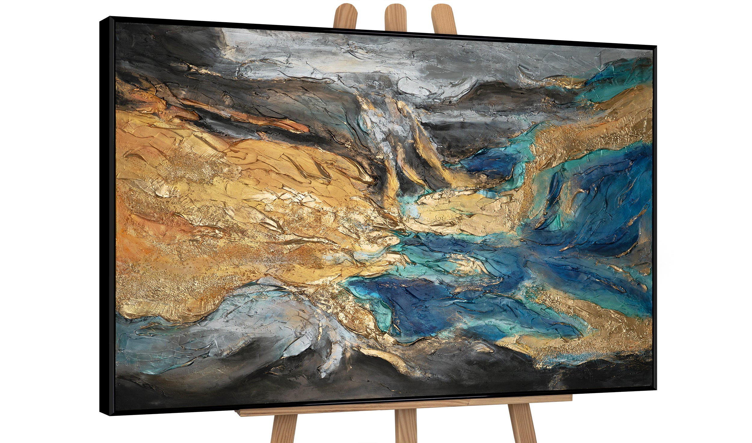 GEMÄLDE Abstrakte Symphonie II Schattenfugenrahmen Schwarz 180x120 cm - Schwarz, Holz (180/120cm) - YS-art gallery