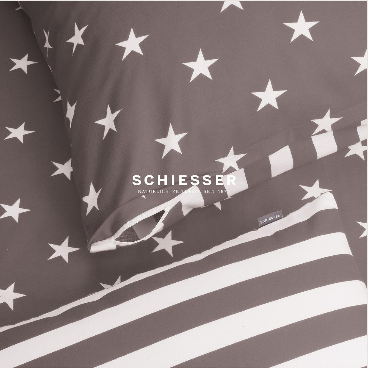 BETTWÄSCHESET Sterne - Feinbiber - 2-teilig - 155 x 220 cm - Taupe - Taupe, Textil (155/220cm) - SCHIESSER