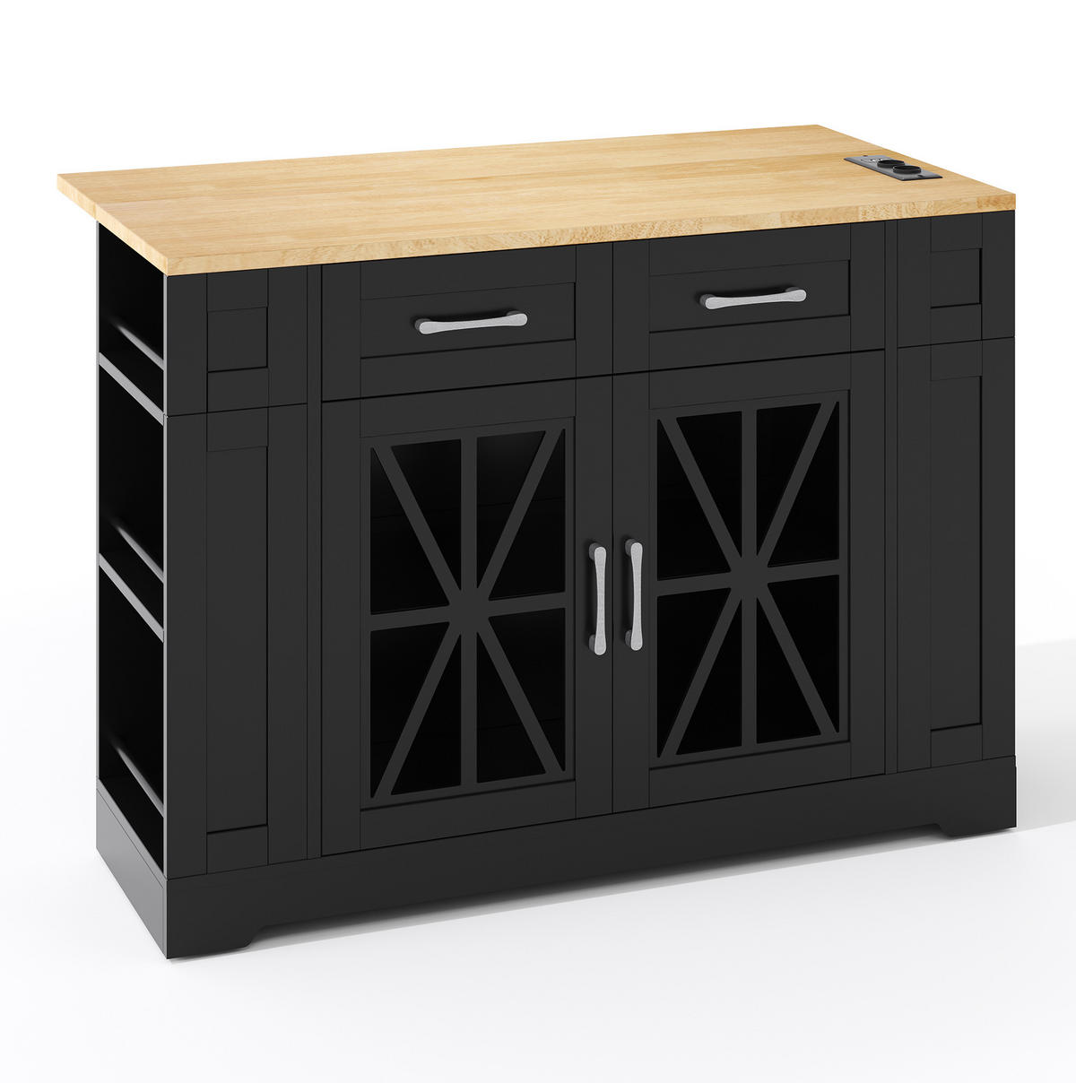 KÜCHENINSEL 120/40/92 cm schwarz/natur aus MDF mit Klapptisch - Schwarz, Holzwerkstoff (120/92/65cm) - OKWISH