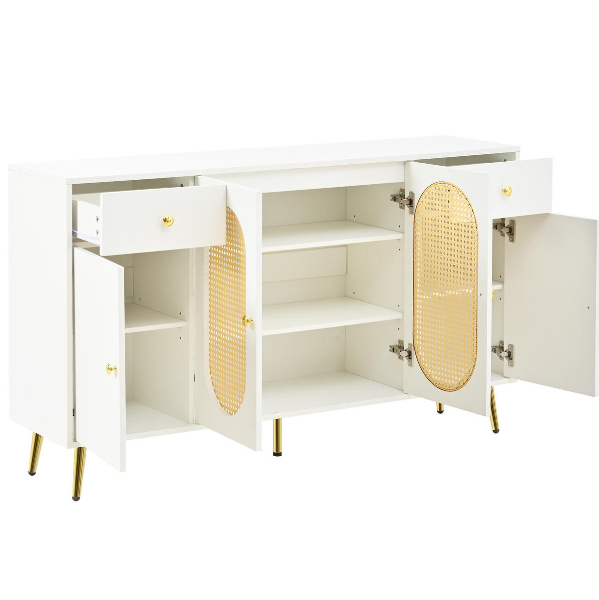 SIDEBOARD aus Spanplatte 140/35/82 cm mit 2 Schubladen, 4 Türen, höhenverstellbaren Einlegeböden und Metallfüßen, Natur/Weiß - Naturfarben, Holzwerkstoff (140/82/35cm) - Redom