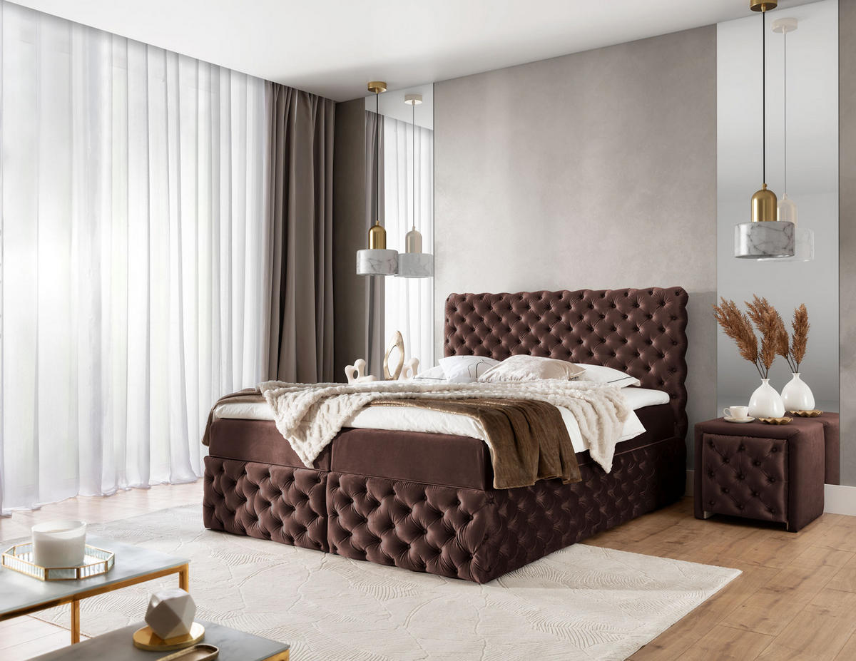 BOXBETT mit zwei Stauraum 140x200 cm in Braun - Braun, Textil (140/200cm) - Home Collective