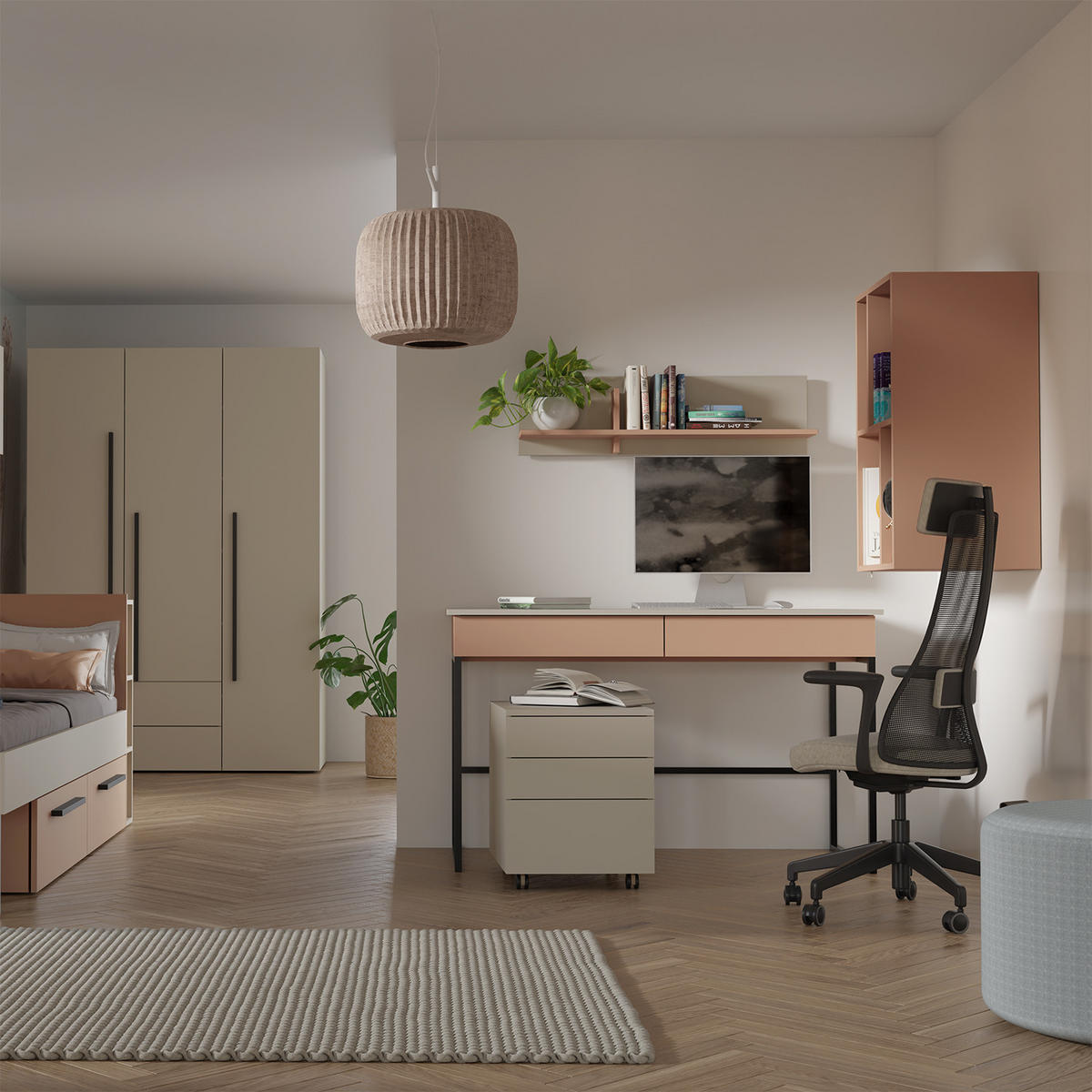 SKŘÍŇ S OTOČNÝMI DVEŘMI Largo se 3 dveřmi a 2 zásuvkami, do studentského pokoje, 90 cm, kašmír - kašmírová, kompozitní dřevo (135/195/60cm) - Beautysofa