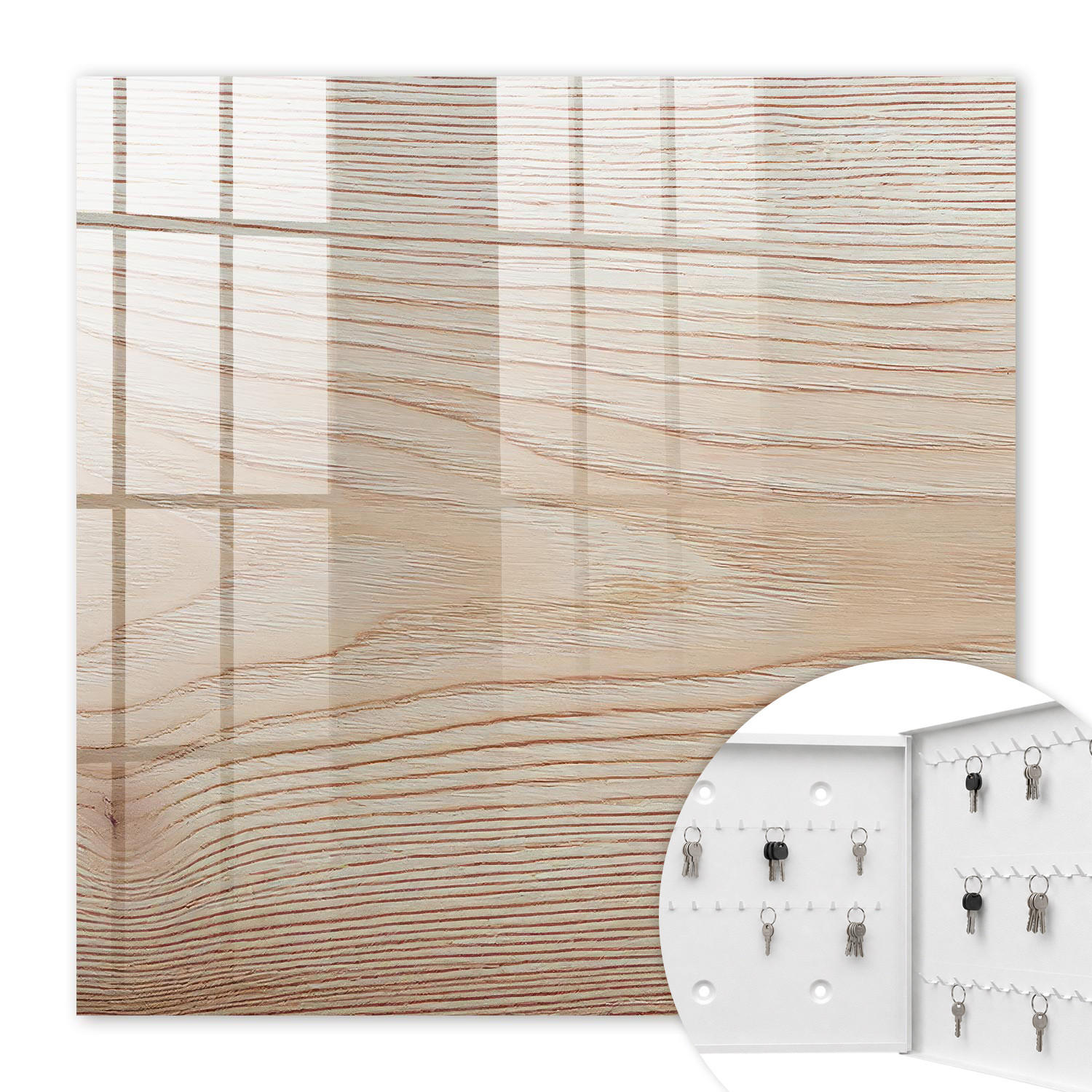 SCHLÜSSELBOX Weiß 30x30 cm – Türöffnung nach rechts - Holzstruktur - Beige, Metall (30/30/5cm) - TULUP