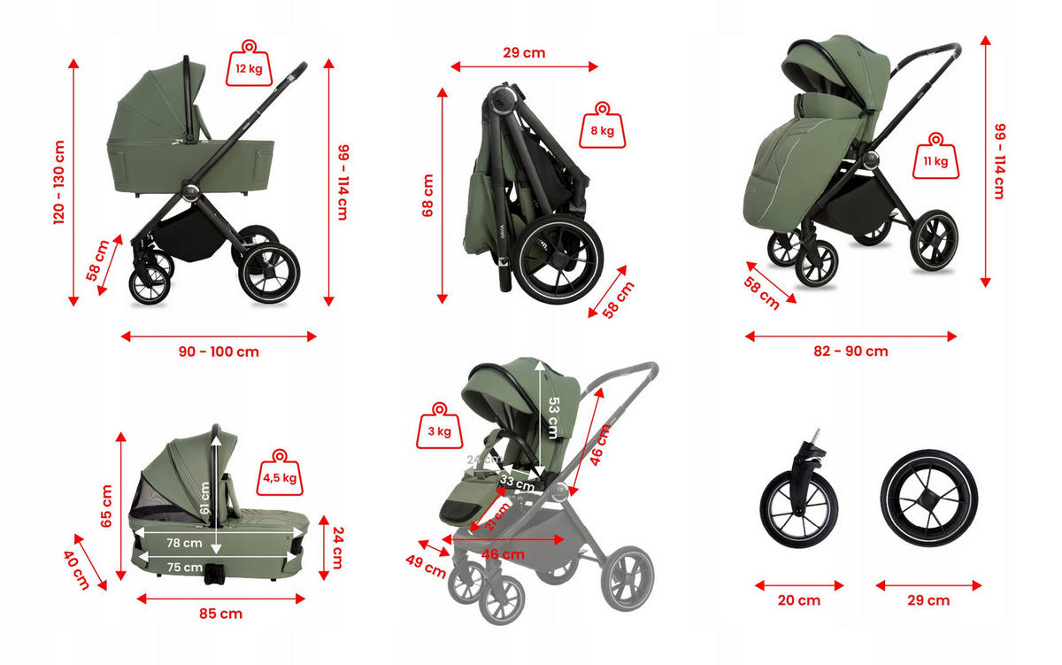 KINDERWAGEN Gavia 3in1 Sapphire Babywanne, Buggy Sportsitz, Babyschale I-Size - Schwarz/Grün, Textil/Metall (58/99cm) - BabyLux